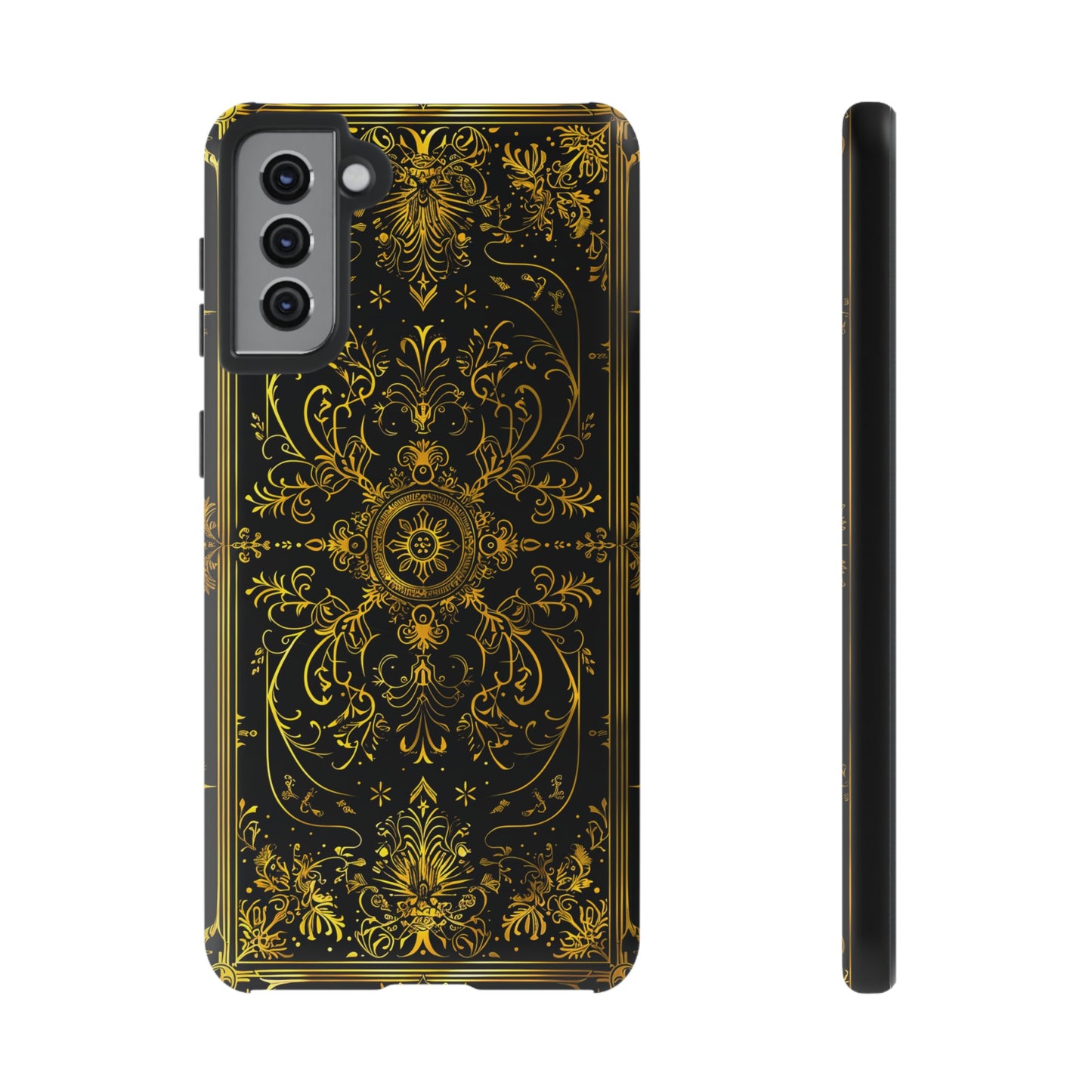 Luxury Gold Floral Damask Tough Phone Case - Elegant Black & Gold Baroque Design