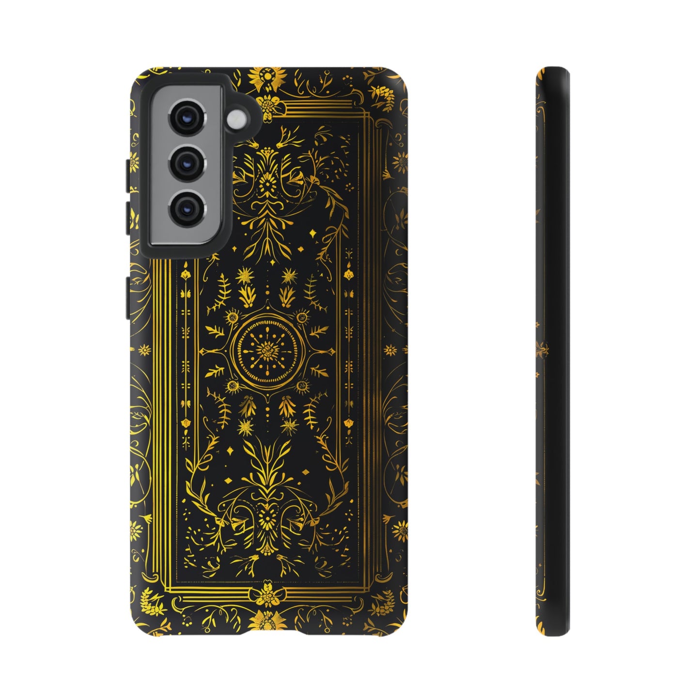 Luxury Gold Floral Damask Tough Phone Case - Elegant Black & Gold Baroque Design