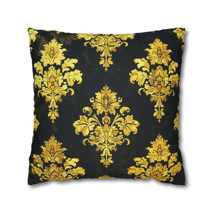 Elegant Black & Gold Damask Throw Pillowcase - Luxurious Floral Baroque Design (Pillow not included)