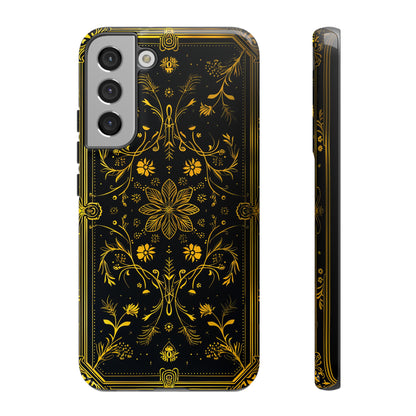 Luxury Gold Floral Damask Tough Phone Case - Elegant Black & Gold Baroque Design