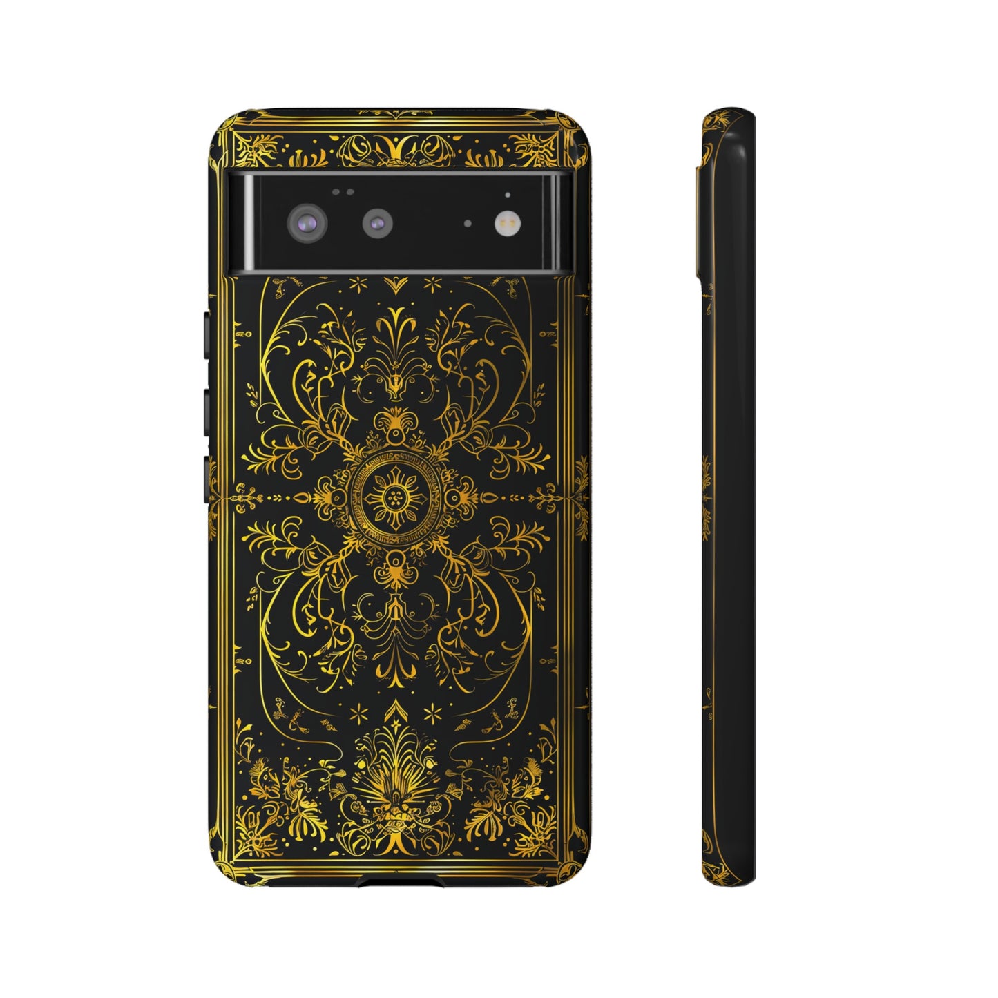Luxury Gold Floral Damask Tough Phone Case - Elegant Black & Gold Baroque Design