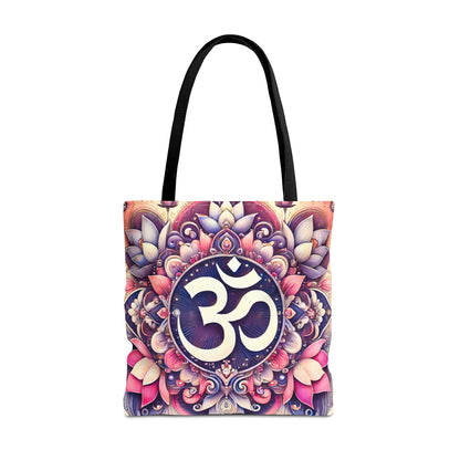 Vibrant Spiritual Yoga Art Om Symbol Tote Bag Durable Polyester with Cotton Straps Available in 3 Sizes