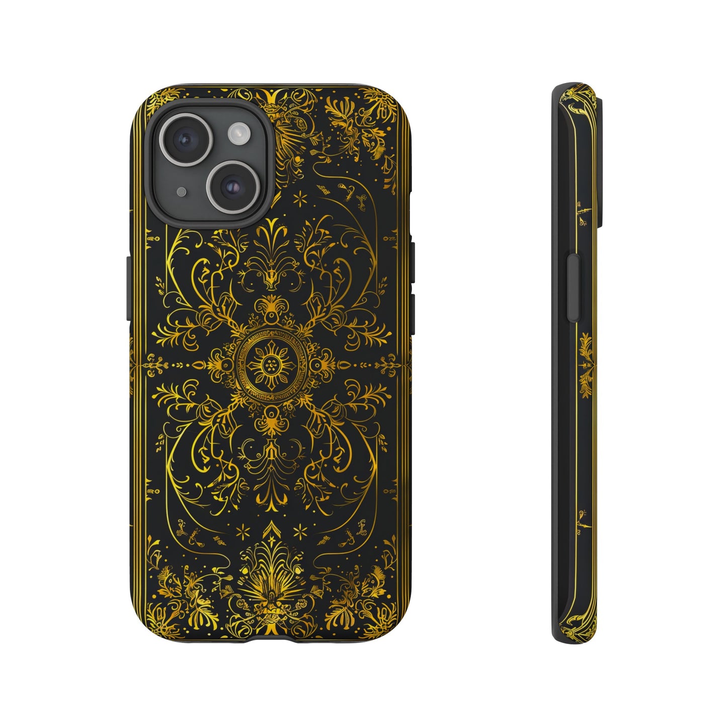 Luxury Gold Floral Damask Tough Phone Case - Elegant Black & Gold Baroque Design