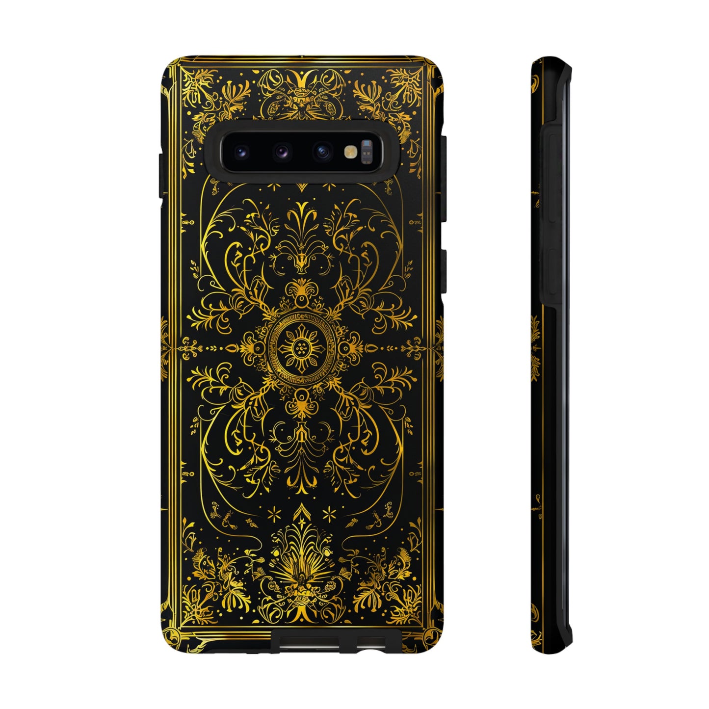 Luxury Gold Floral Damask Tough Phone Case - Elegant Black & Gold Baroque Design