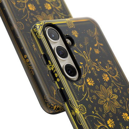 Luxury Gold Floral Damask Tough Phone Case - Elegant Black & Gold Baroque Design