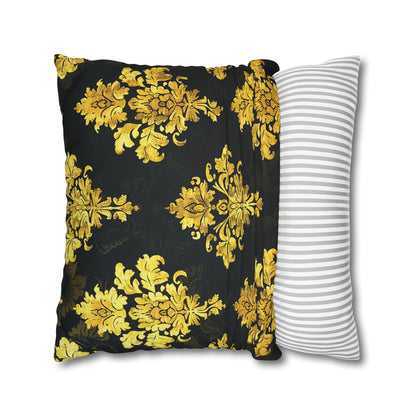 Elegant Black & Gold Damask Throw Pillowcase - Luxurious Floral Baroque Design (Pillow not included)