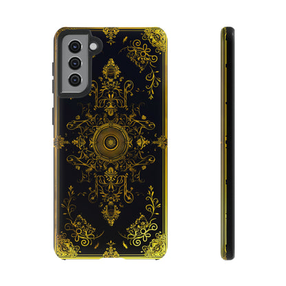 Luxury Gold Floral Damask Tough Phone Case - Elegant Black & Gold Baroque Design