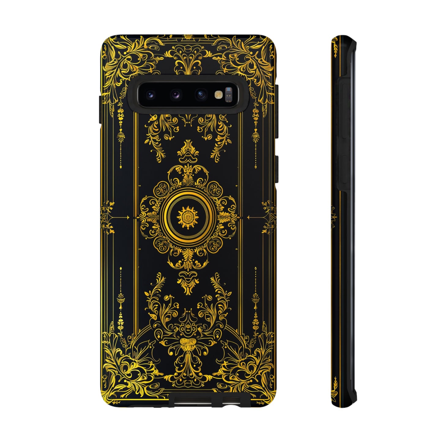 Luxury Gold Floral Damask Tough Phone Case - Elegant Black & Gold Baroque Design