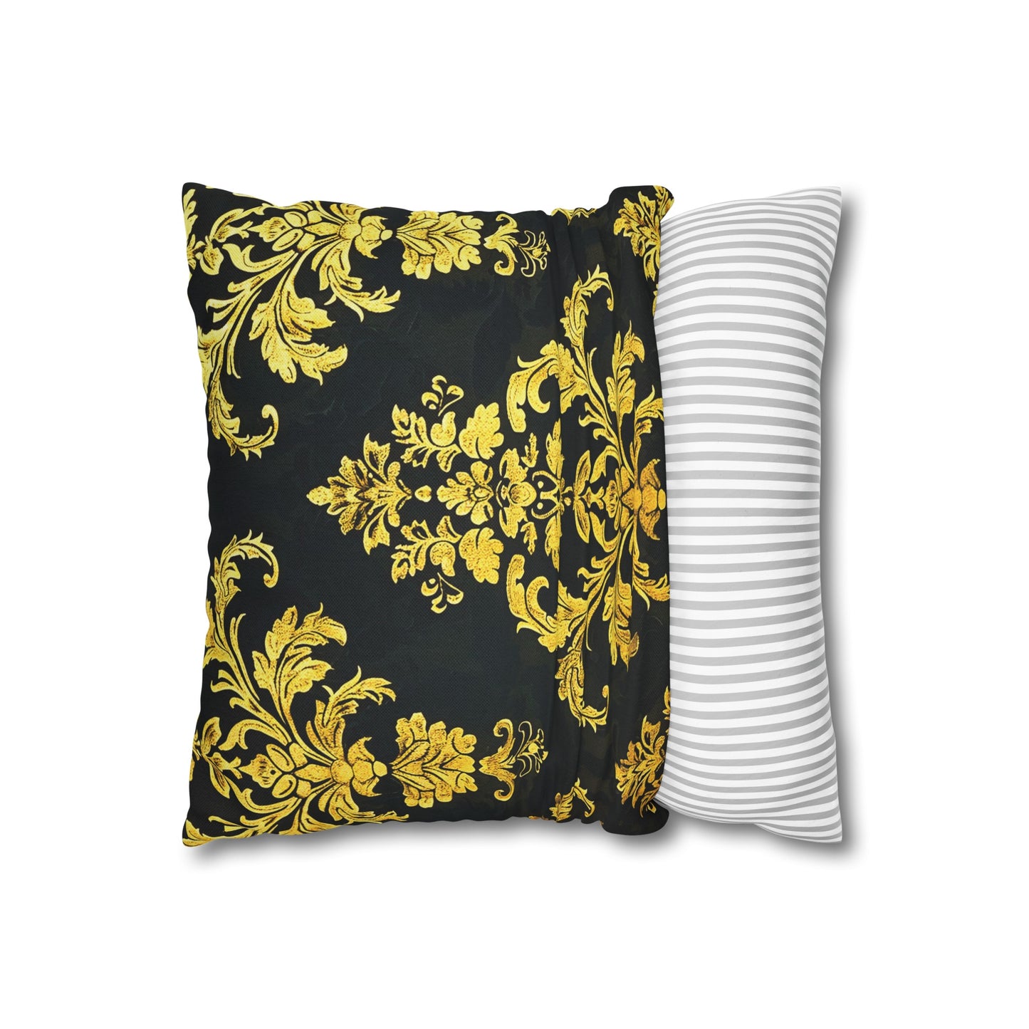 Elegant Black & Gold Damask Throw Pillowcase - Luxurious Floral Baroque Design (Pillow not included)