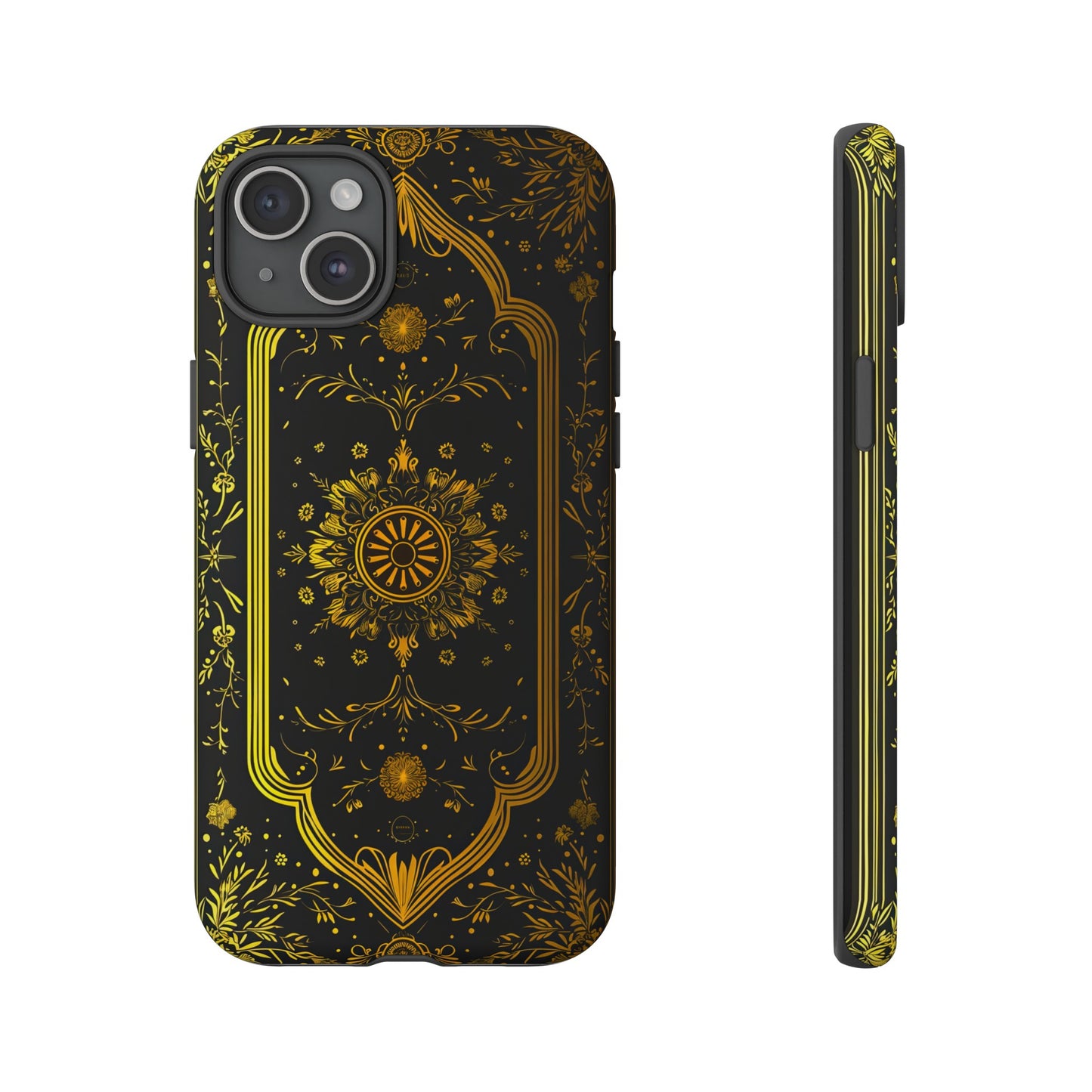 Luxury Gold Floral Damask Tough Phone Case - Elegant Black & Gold Baroque Design