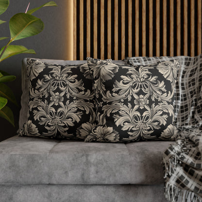 Elegant 19th Century Vintage Floral Damask Pillowcase in Black and Off-White (Pillow not included)