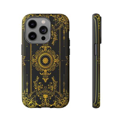 Luxury Gold Floral Damask Tough Phone Case - Elegant Black & Gold Baroque Design