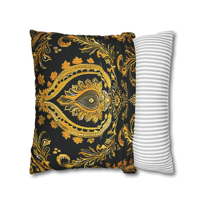 Elegant Black & Gold Damask Throw Pillowcase - Luxurious Floral Baroque Design (Pillow not included)