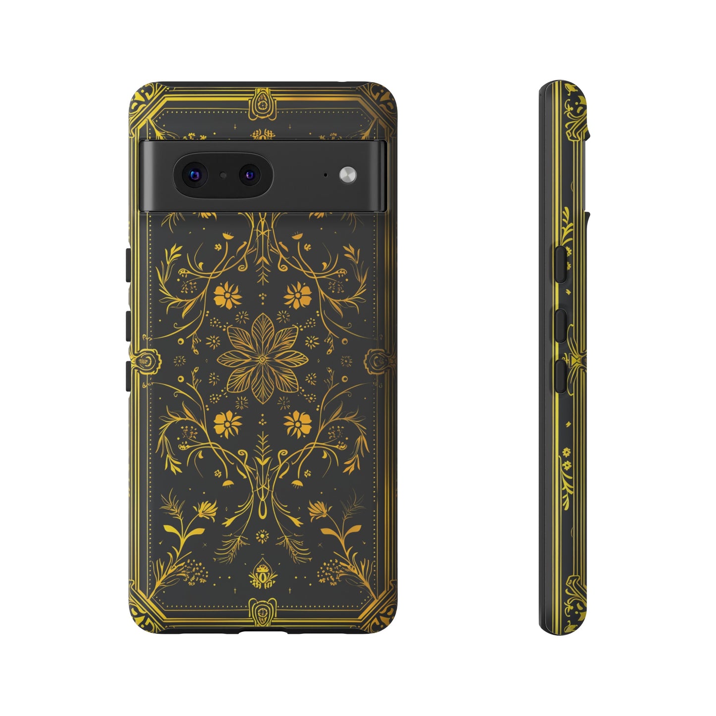 Luxury Gold Floral Damask Tough Phone Case - Elegant Black & Gold Baroque Design