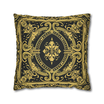 Elegant 19th Century Vintage Floral Damask Pillowcase in Black and Gold (Pillow not included)