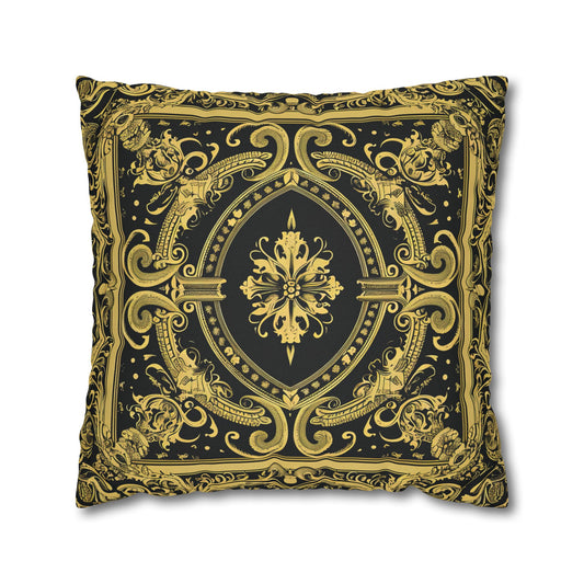 Elegant 19th Century Vintage Floral Damask Pillowcase in Black and Gold (Pillow not included)