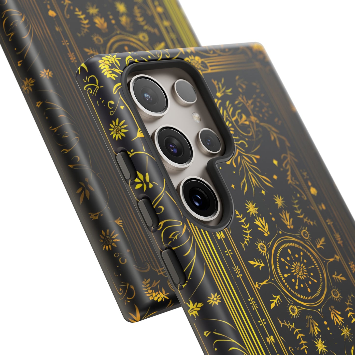 Luxury Gold Floral Damask Tough Phone Case - Elegant Black & Gold Baroque Design