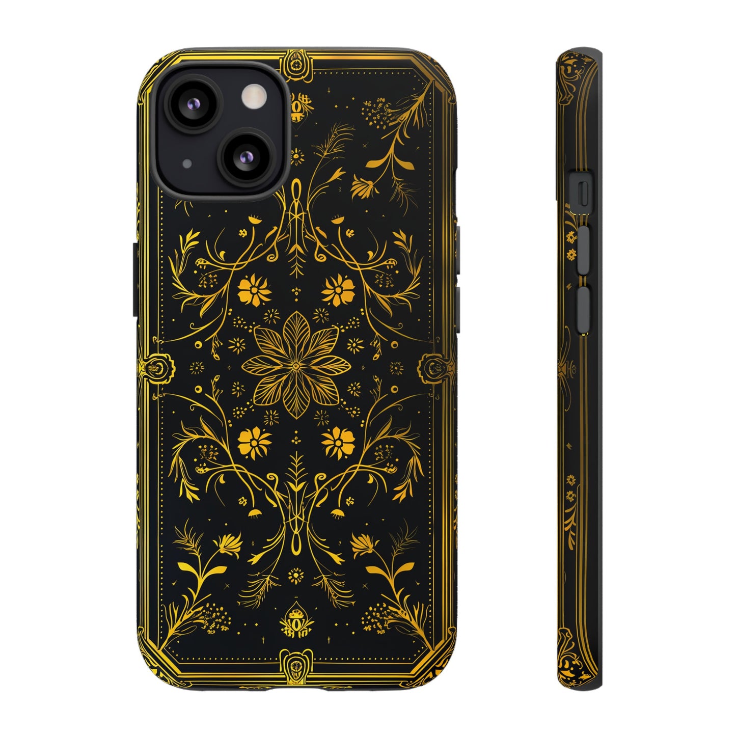 Luxury Gold Floral Damask Tough Phone Case - Elegant Black & Gold Baroque Design