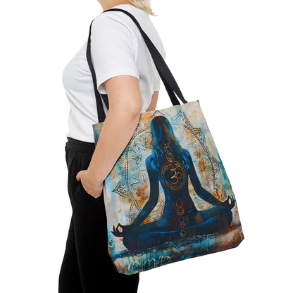 Vibrant Spiritual Yoga Art Om Symbol Tote Bag Durable Polyester with Cotton Straps Available in 3 Sizes