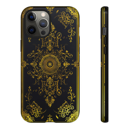 Luxury Gold Floral Damask Tough Phone Case - Elegant Black & Gold Baroque Design