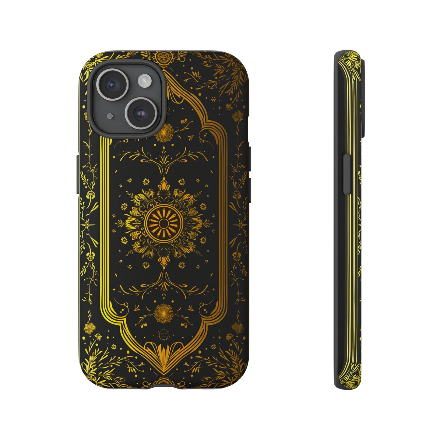 Luxury Gold Floral Damask Tough Phone Case - Elegant Black & Gold Baroque Design